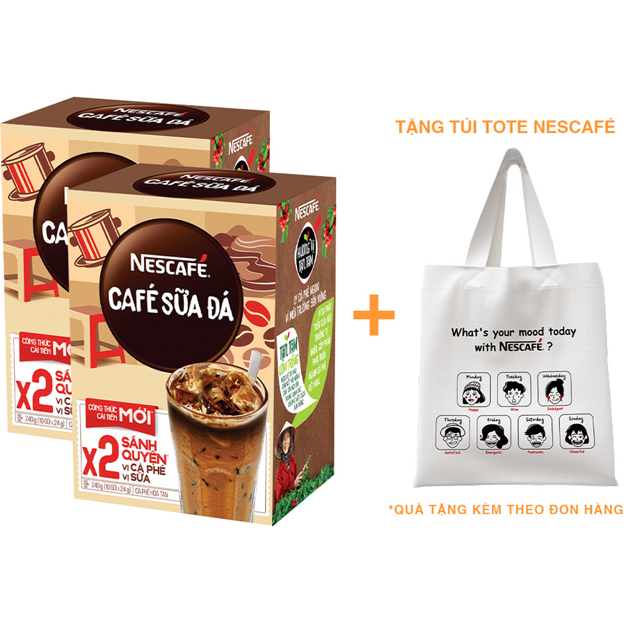 Combo 2 hộp cà phê hòa tan Nescafé 3in1 cà phê sữa đá (Hộp 10 gói x 24g) [Tặng túi tote Nescafé]