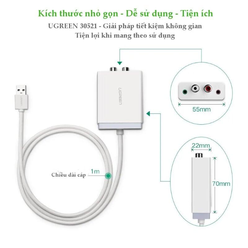 Ugreen UG3052130521TK 1M màu Trắng Bộ chuyển USB 2.0 sang 2 đầu bông sen + Loa + MIC - HÀNG CHÍNH HÃNG