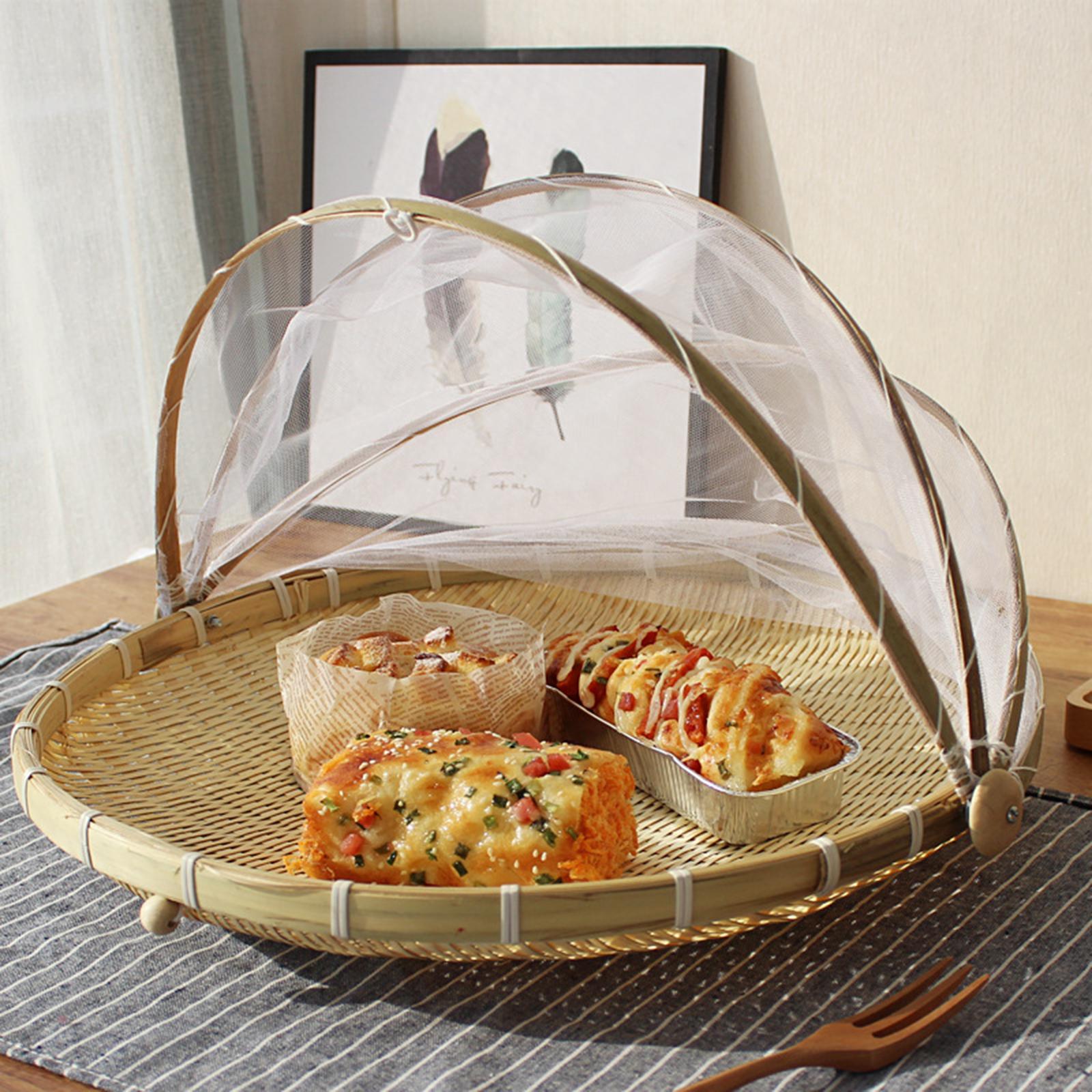 Food Serving Tent Basket Food Storage Basket with Mesh Gauze Cover for Fruit
