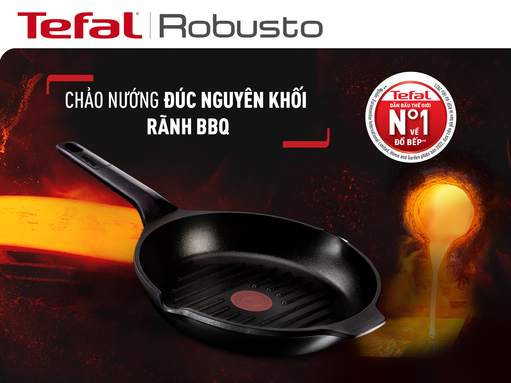 Chảo đúc cao cấp nướng, chiên Tefal Robusto có miệng rót 26cm