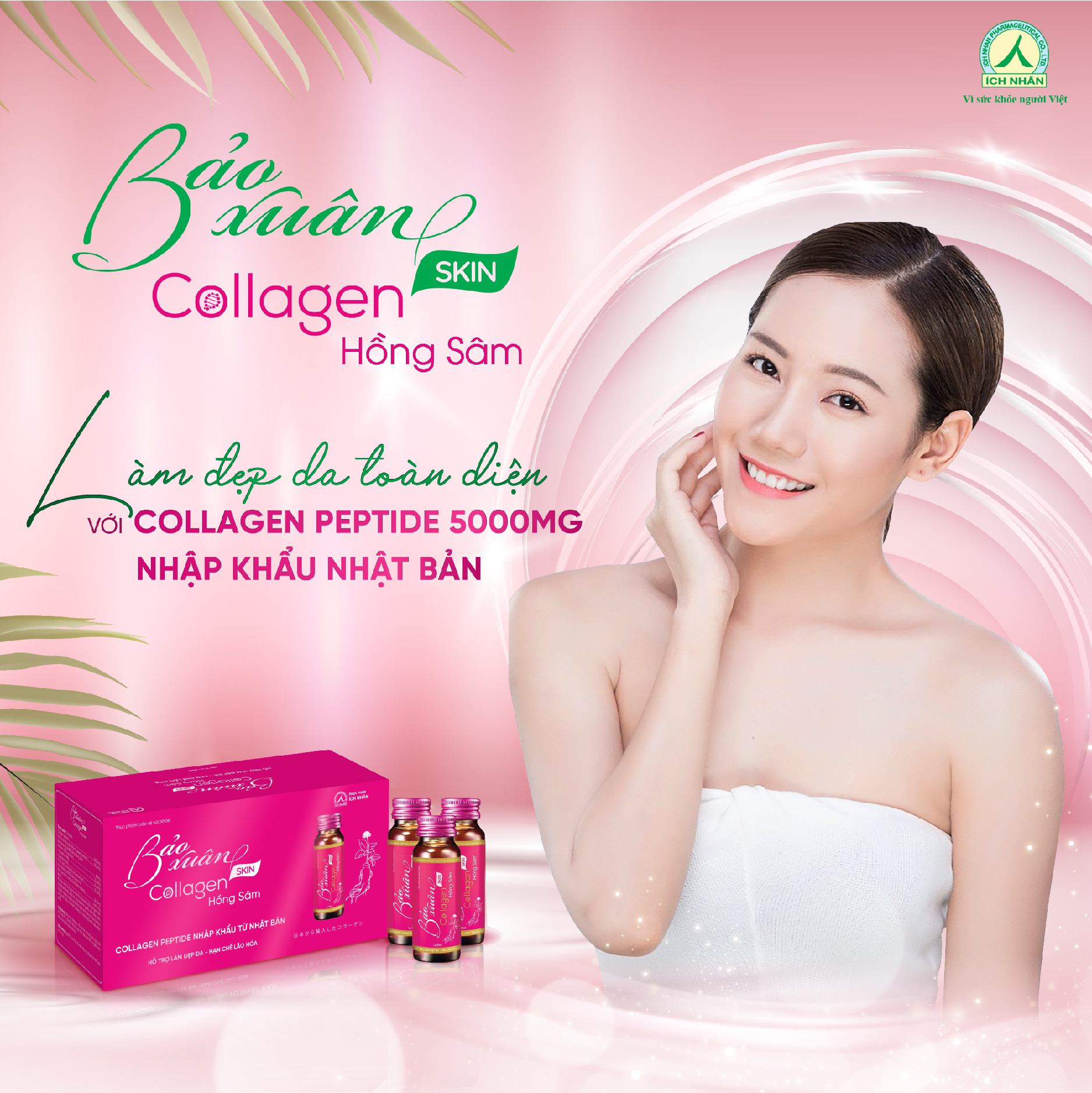 Combo 3 Nước Uống Bổ Sung Bảo Xuân Skin Collagen Hồng Sâm giúp hạn chế lão hóa, tăng đàn hồi cho da, làm sáng đẹp da Hộp 10 Lọ x50ml