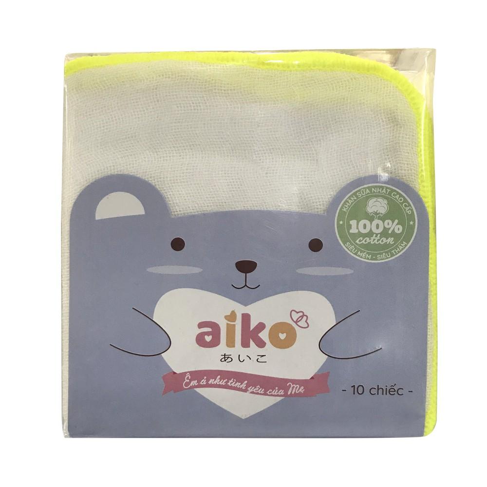 Khăn Sữa Xuất Nhật Cao Cấp 3 Lớp Aiko (25x25cm)- Bịch 10 Khăn - Viền Màu Ngẫu Nhiên