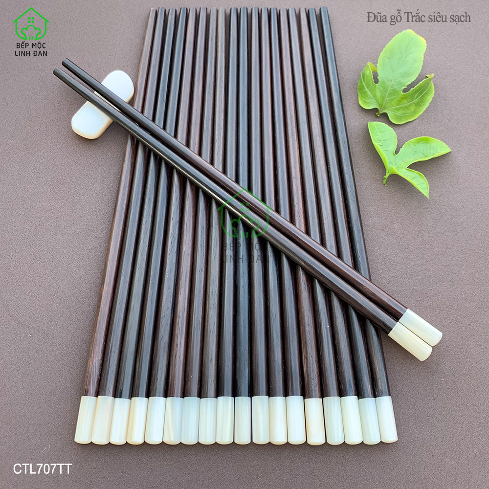 (5 Đôi) Đũa Gỗ Trắc Tự Nhiên Cẩn Xà Cừ Trắng - Kháng Khuẩn Siêu Sạch [CTL707TT-5]