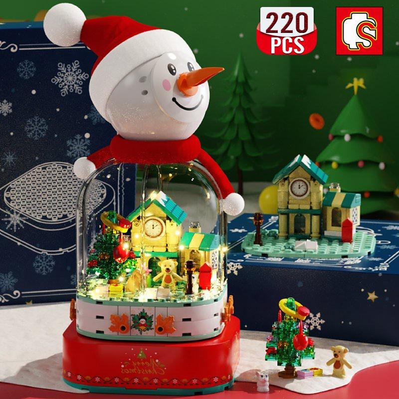 Lắp ráp mô hình hộp nhạc người tuyết sembo 601162 quà tặng Giáng Sinh