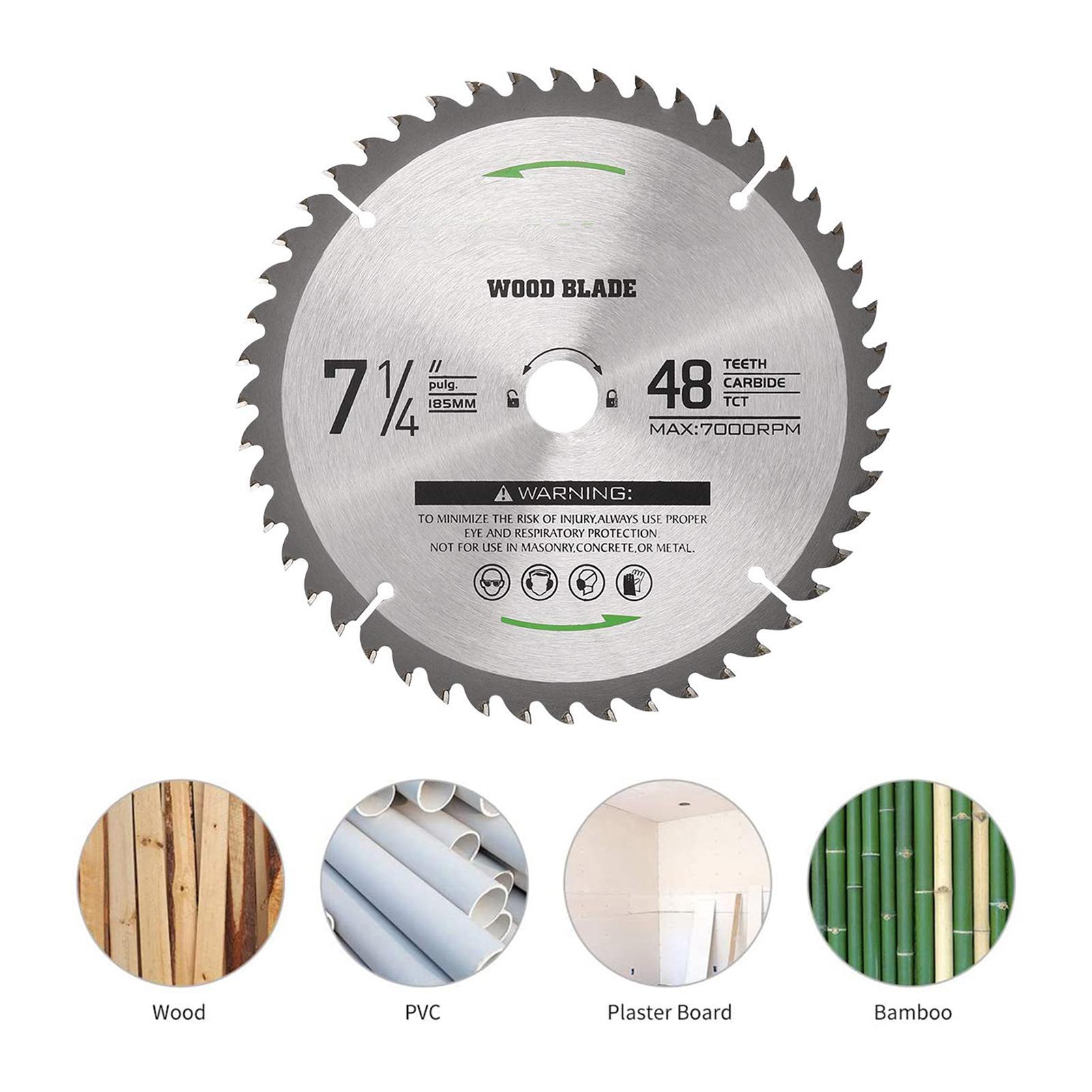 Circular Saw Blade 7-1/4'' 48 Tooth Tungsten Carbide Tipped Circular Wood Cutting Saw Blade with 5/8'' Arbor for Wood Cutting Max Speed 7000RPM Anti-clockwise Cutting Direction Arbor 5/8'' EU