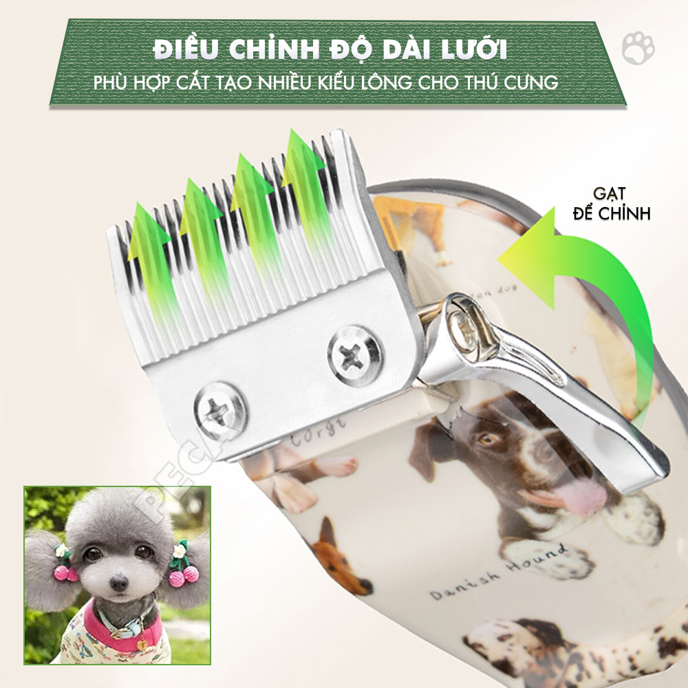 Tông đơ cắt lông thú cưng Kemei KM-CW2100 sử dụng không dây có thể cắt cho chó, mèo...công suất mạnh 5W - Hàng chính hãng