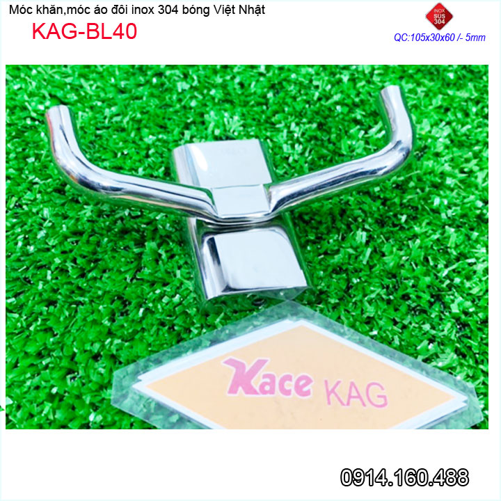 Móc khăn 2, Phụ kiện phòng tắm cao cấp Kace,móc áo đôi inox 304 Nhật Bản KAG-BL40