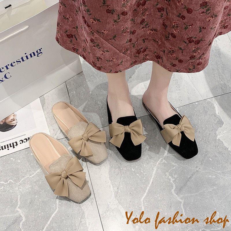 Giày lười slip on nữ kiểu dáng đơn giản thắt nơ xinh xắn -GL17