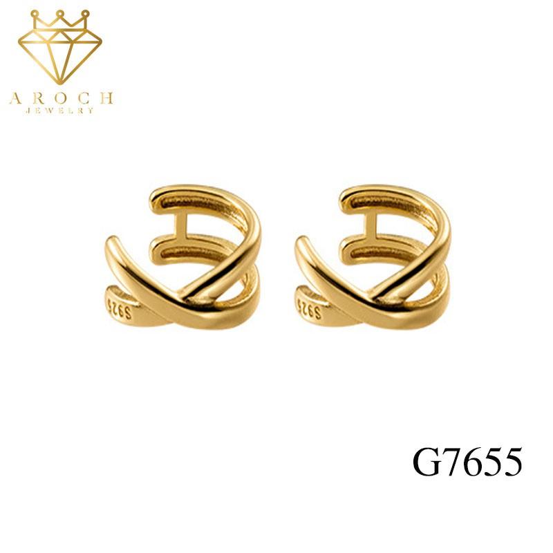 Khuyên vành tai bạc Ý s925 không cần xỏ lỗ tai hai lớp chéo G7655 - AROCH Jewelry