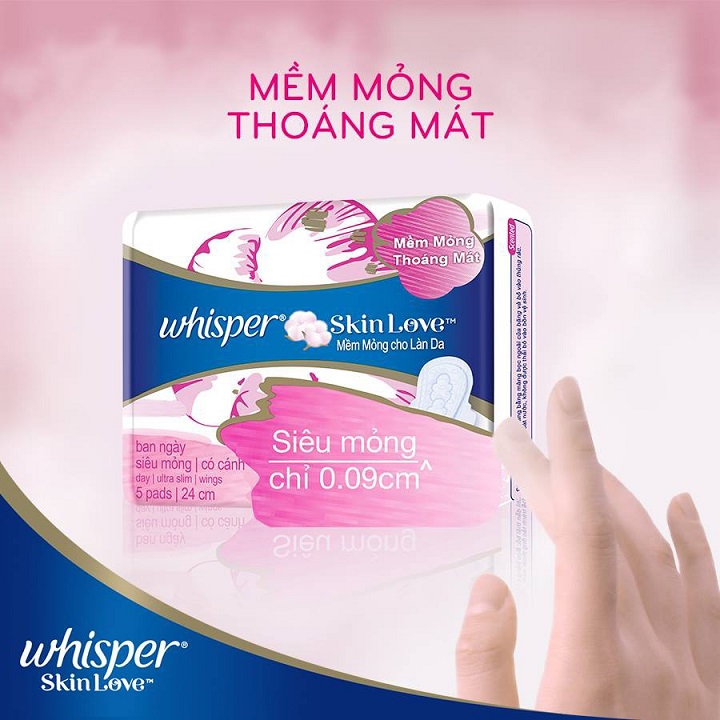 Combo 12 Băng Vệ Sinh Whisper SkinLove Ngày Vừa (24 cm - Gói 5 Miếng)