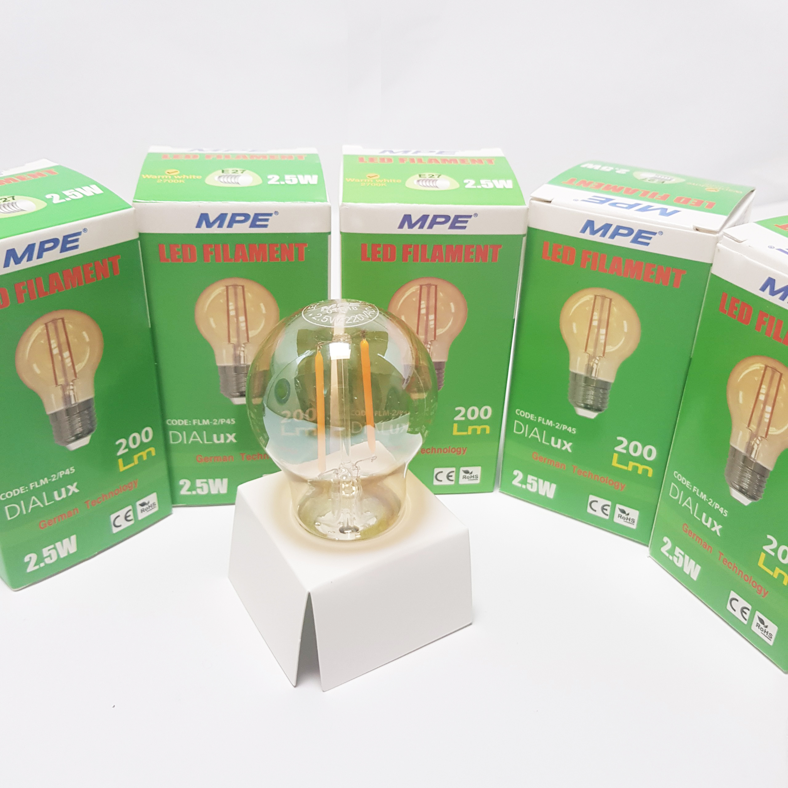 Bộ 5 Bóng đèn LED dây tóc Edison MPE 2.5W - E27 Ø45 - Ánh sáng vàng 2700K