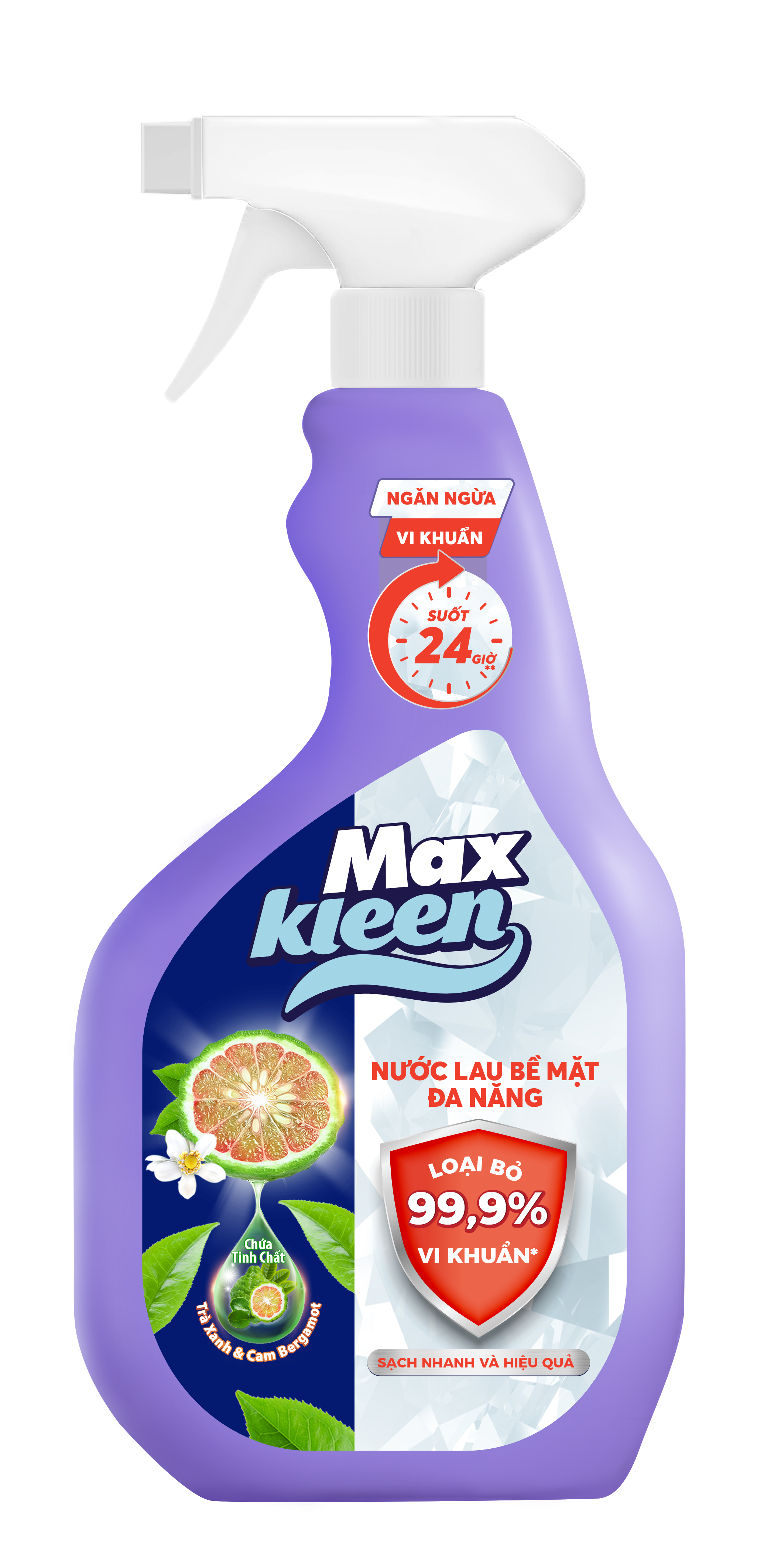 Nước Lau Bề Mặt Đa Năng MaxKleen Loại Bỏ 99.9% Vi Khuẩn Hương Trà Xanh & Cam Bergamot 520ml