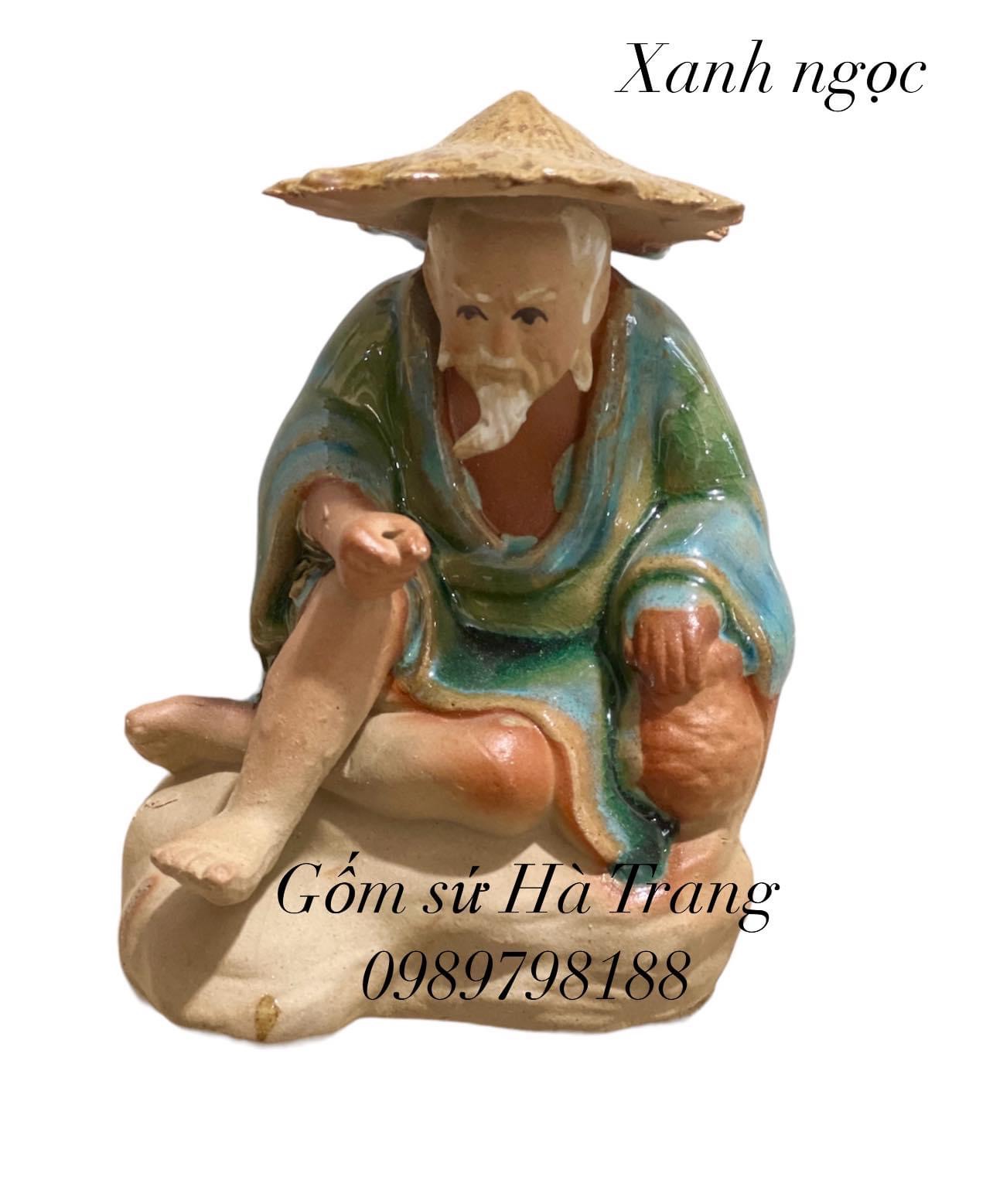 Tượng lão vọng câu cá gốm sứ Bát Tràng trang trí tiểu cảnh sân vườn