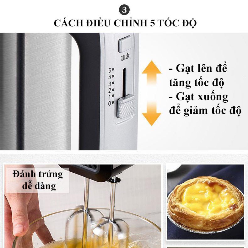 Máy đánh trứng RAF công suất 300W với 5 chế độ điều chỉnh tốc độ đánh đều đánh mịn REKKY - HÀNG CHÍNH HÃNG