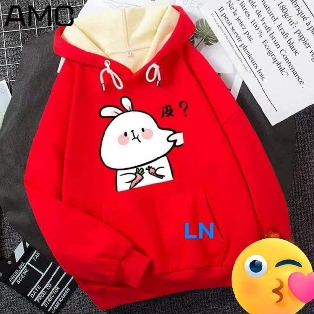 Áo hoodie thỏ trắng bẹo má 5D DA