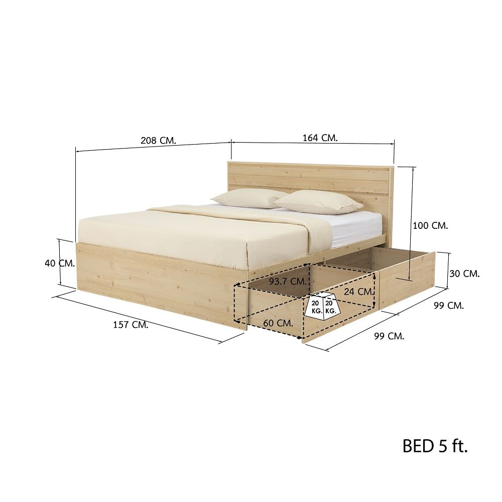 Giường 5 Ft. 153x198cm SAPPORO Màu Gỗ Tự Nhiên Index Living Mall