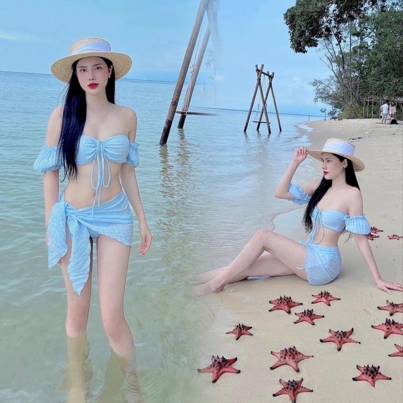 Set bikini 3 mảnh trễ vai chất xốp siêu xịn