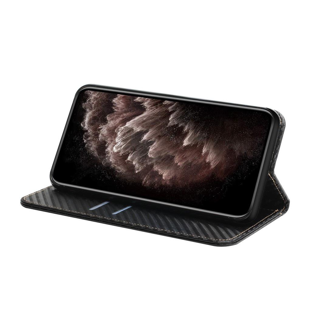 Bao da điện thoại kiểu ví sợi carbon nắp lật giá đỡ cho Samsung Galaxy A10 M10 A20E A21S A31 A40 A41 A50 A70 A51 A71