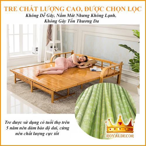 Giường Tre Thông Minh Đa Năng Cho Bà Đẻ, Giường Xếp Thành Ghế Sofa Tiện Lợi Chất Liệu Tự Nhiên, Bề Mặt Nhẵn Mịn, Không Lo Cái Nóng Của Mùa Hè - RoyalDecorHN