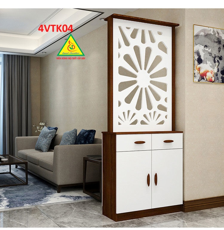 Vách ngăn phòng khách, vách ngăn tủ kệ bằng gỗ 4VTK04 - Nội thất lắp ráp Viendong adv