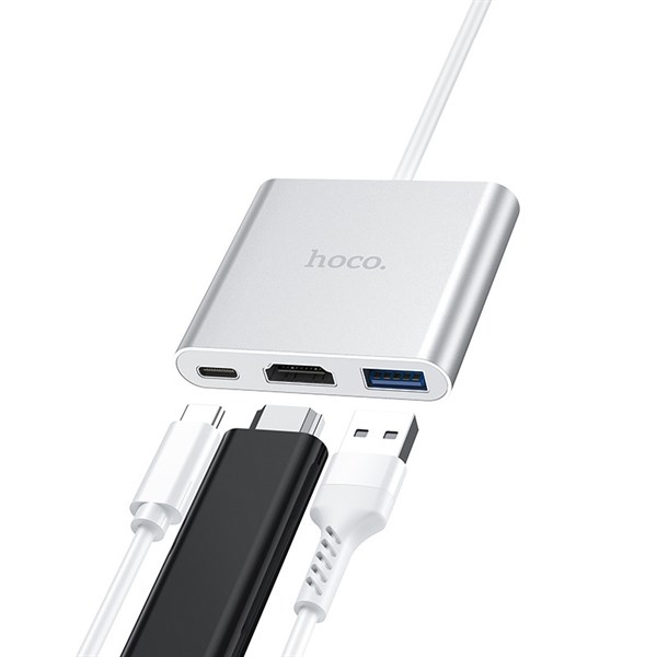 BỘ HUB CHUYỂN ĐỔI ĐẦU TYPE-C SANG 3 CỔNG( USB3.0+HDMI+PD) HOCO HB14 - DÀI 15CM - HÀNG CHÍNH HÃNG