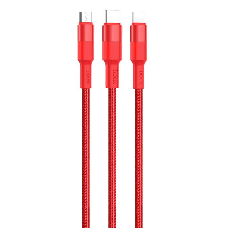 Cáp Sạc Nhanh Hoco X26 Đa Năng 3 Đầu Lightning-Micro-Type C Dài 1M - Chính Hãng (PVN855)