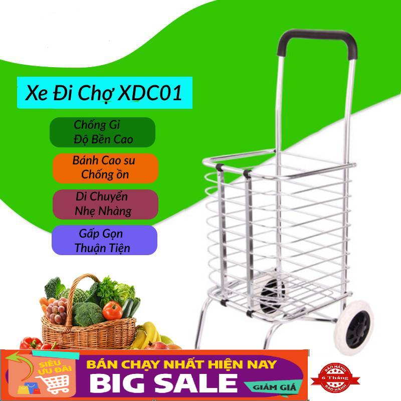 Xe Kéo Đi Siêu Thị, Xe Đi Chợ Gấp Gọn Có Giỏ Hàng Siêu Đẹp-XDC01 White