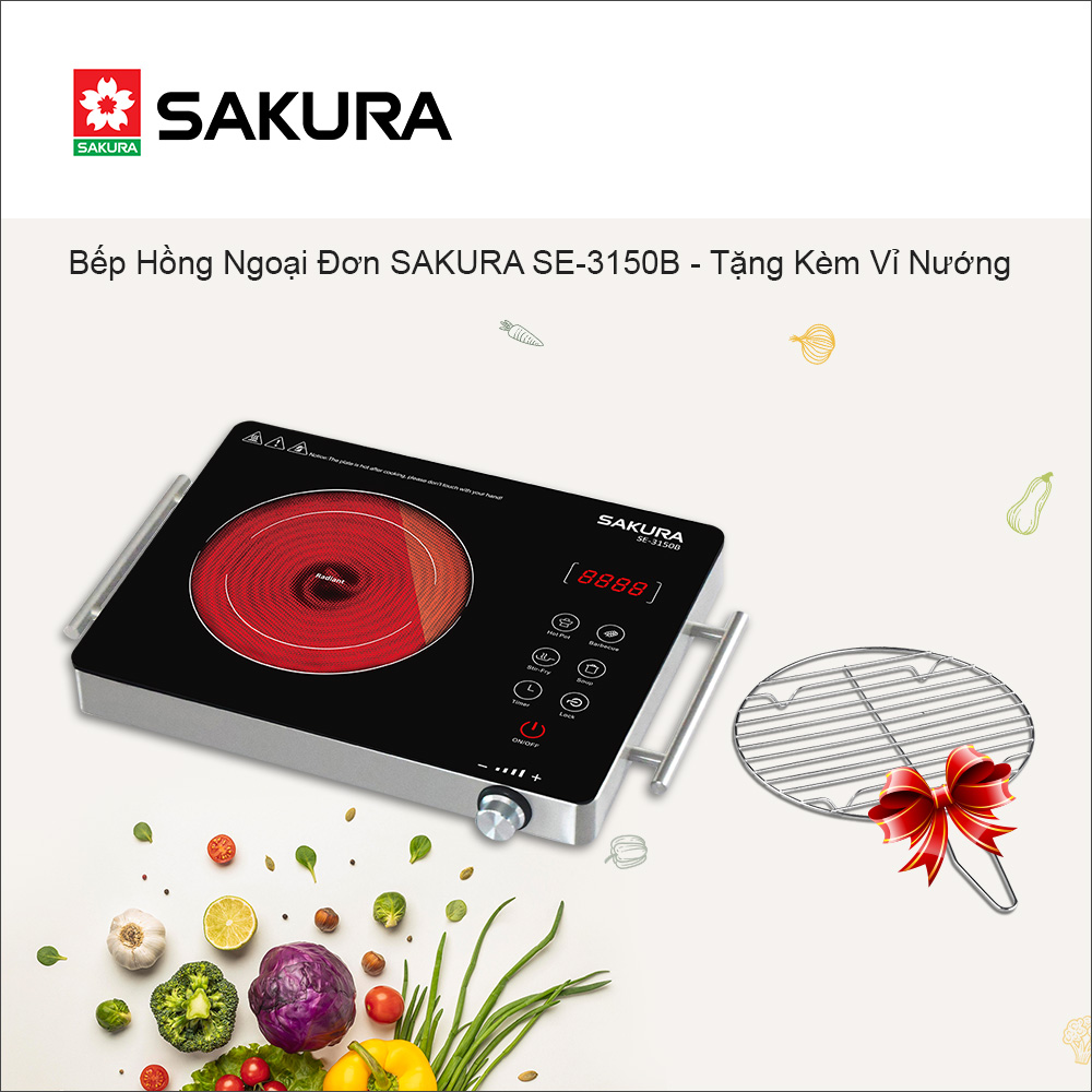 Bếp Hồng Ngoại Đơn SAKURA SE-3150B (2000W) - Tặng Kèm Vỉ Nướng - Hàng Chính Hãng