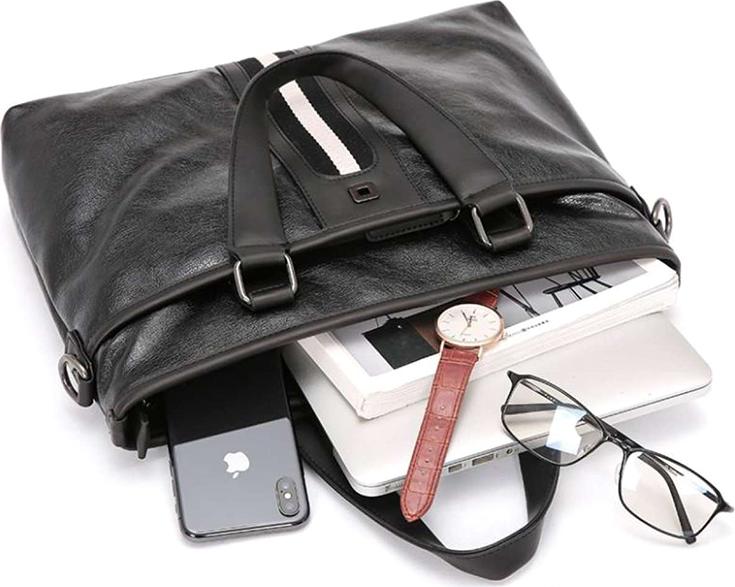 Men's Business Casual Tote Bag Fashion Laptop Briefcase - Black