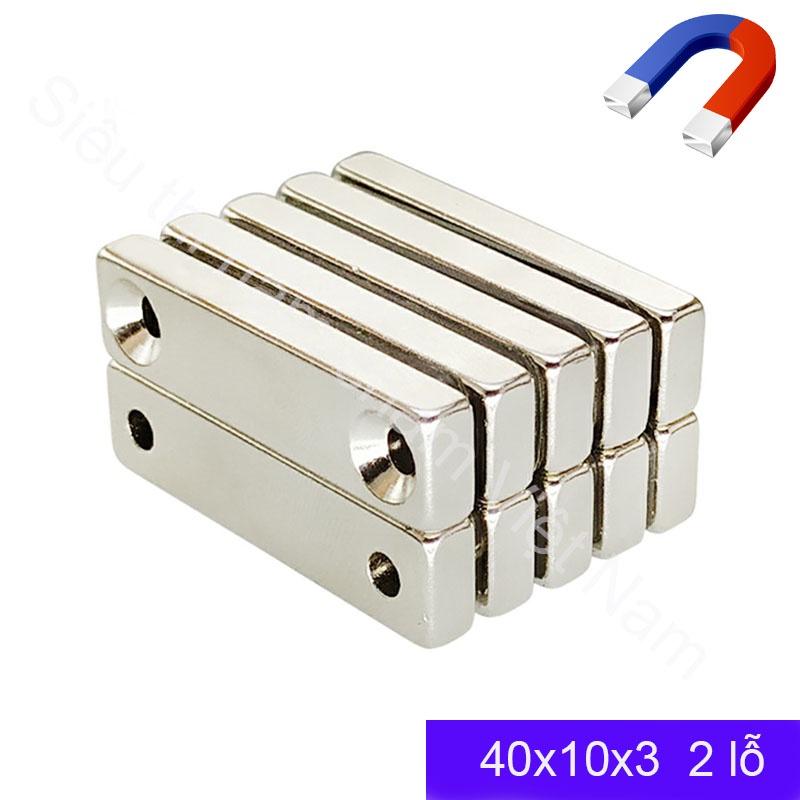 Nam châm có 2 lỗ vát 40x10x3mm set 5 viên, nam châm vĩnh cửu siêu cường