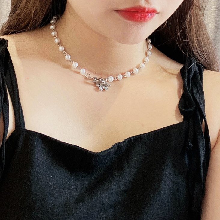 Vòng cổ dây chuyền ngọc trai zircon cánh bướm đính đá