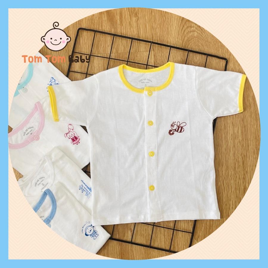 Áo Sơ sinh cotton 100% Thái Hà Thịnh (1 cái) | Mẫu Tay Ngắn Trắng cài nút giữa | Size 1-5 cho bé sơ sinh - 11kg