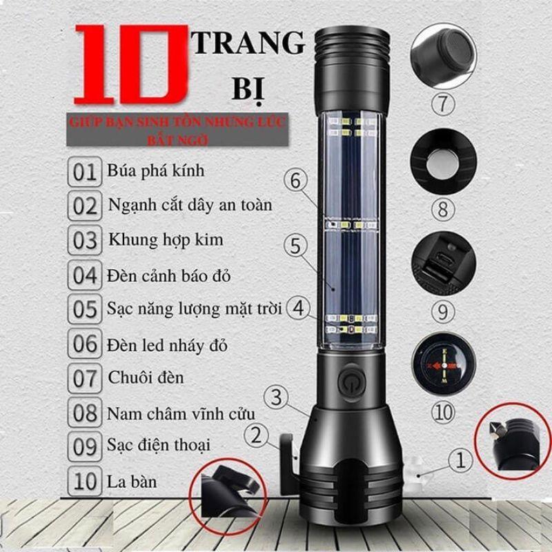 Đèn Pin 11 Chức Năng Solar Power Flashlight Cao Cấp Tiện lợi