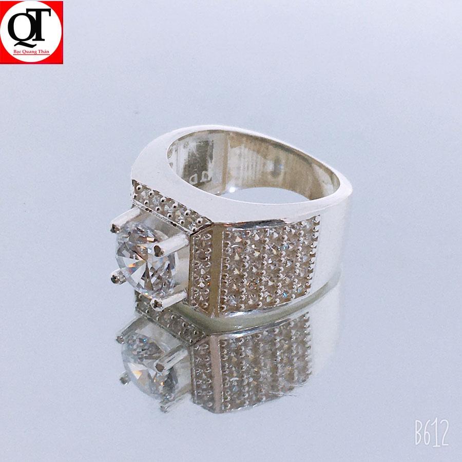 Nhẫn nam bạc phong cách Hàn Quốc gắn kim cương nhân tạo 7ly chất liệu bạc ta trang sức Bạc Quang Thản