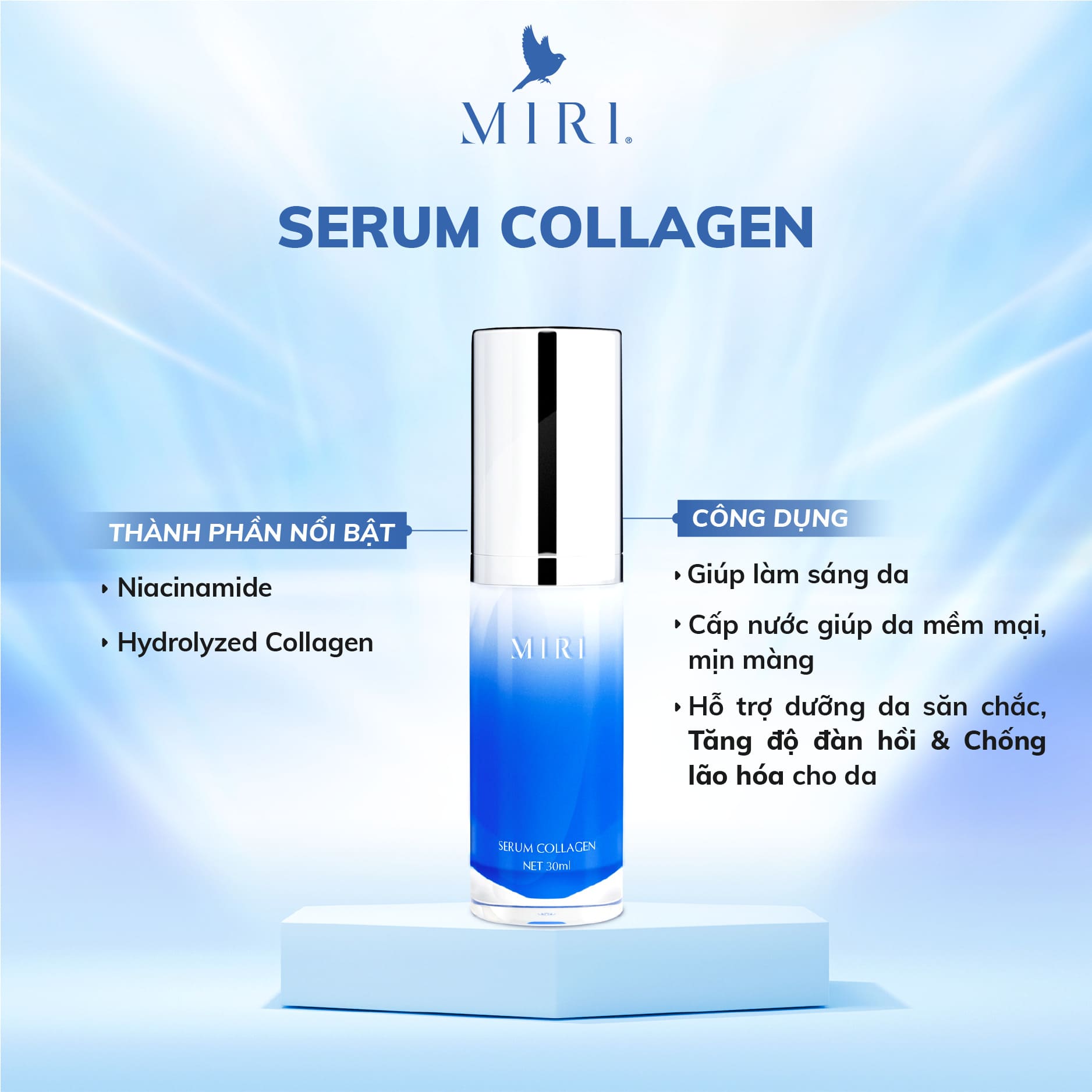 COMBO CHỐNG LÃO HÓA: Serum Collagen MIRI  30ml &amp; Under Eye Serum For Dark Circles MIRI 10gram