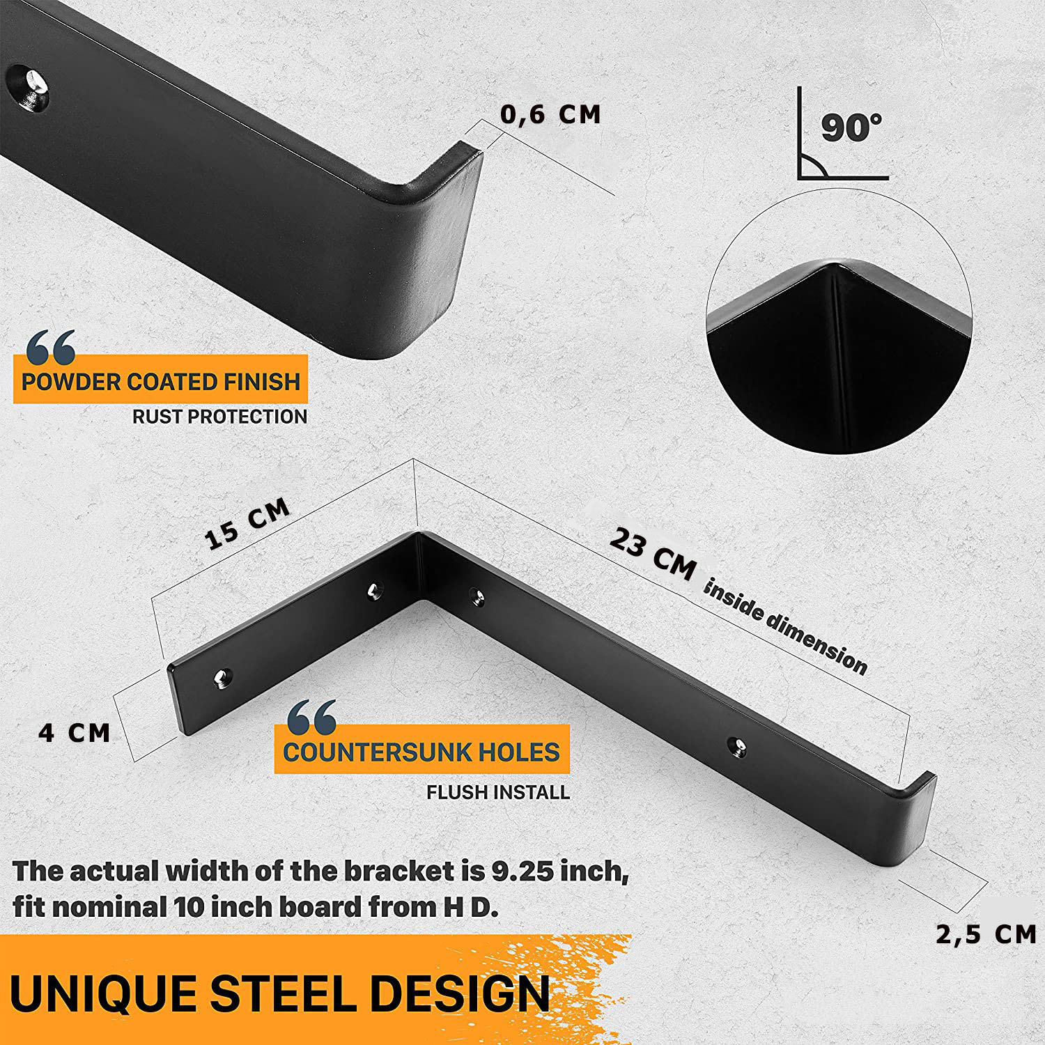 Bộ 2 giá đỡ chữ L, Pas L mặt trên 25 cm, ke bàn treo tường bằng thép phủ sơn tĩnh điện, kèm phụ kiện vít tắc kê - Hàng chính hãng