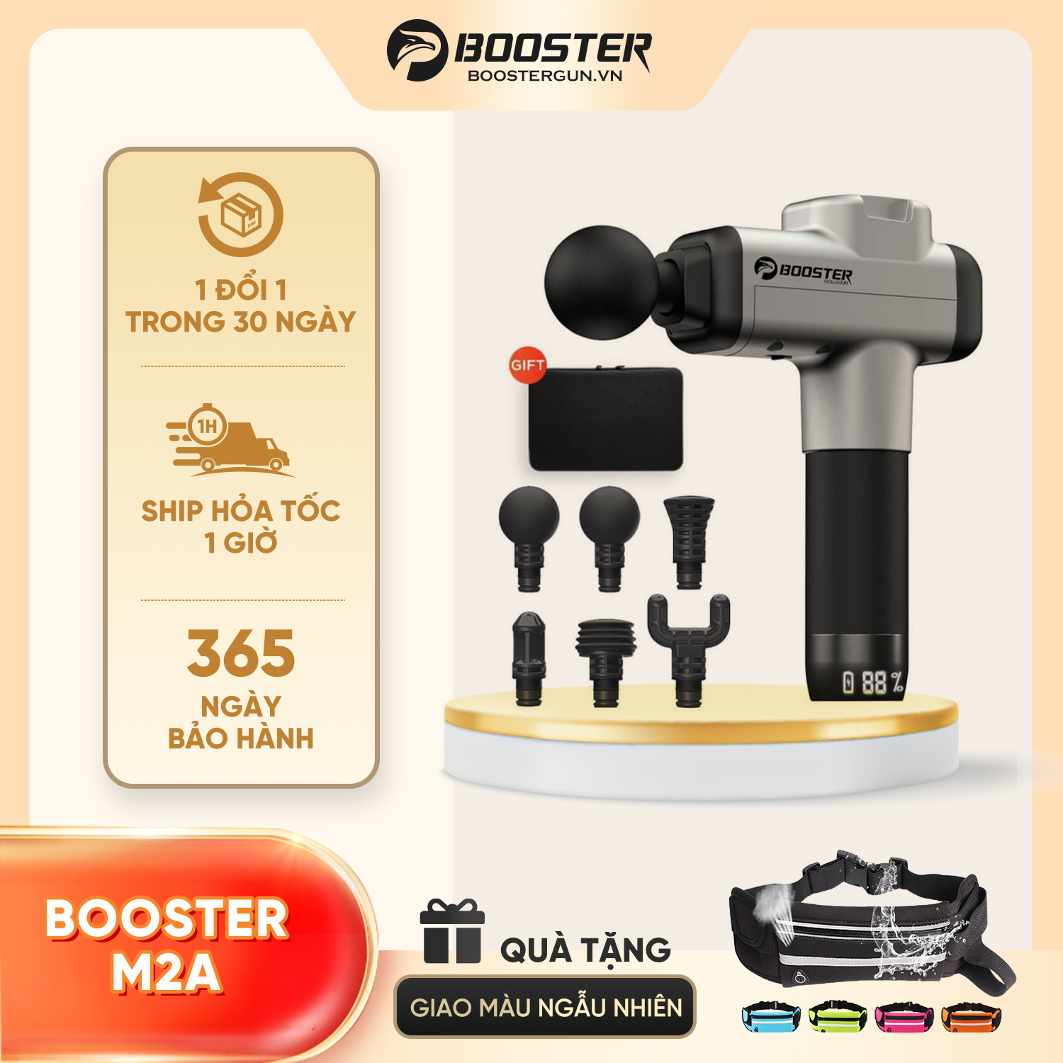 Máy Massage Gun Cầm Tay Booster M2 - A - 6 Đầu Massage, 4 Tốc Độ