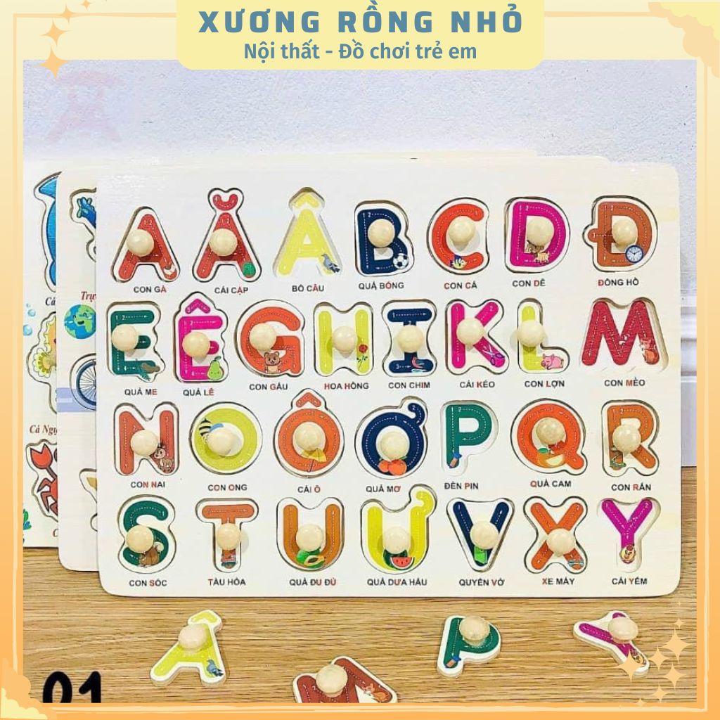 Bảng núm gỗ song ngữ Anh Việt, đồ chơi gỗ thông minh cho bé 1-6 tuổi, bảng núm gỗ nhiều chủ đề giúp bé học ghép chữ