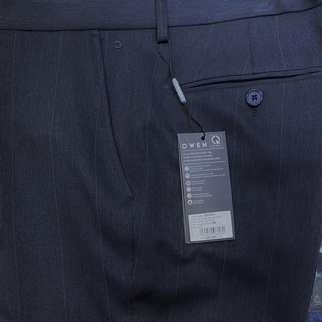 OWEN - Quần âu nam SLIMFIT màu navy kẻ ô chìm 100% Nano co dãn nhẹ 23471 - Quần tây nam