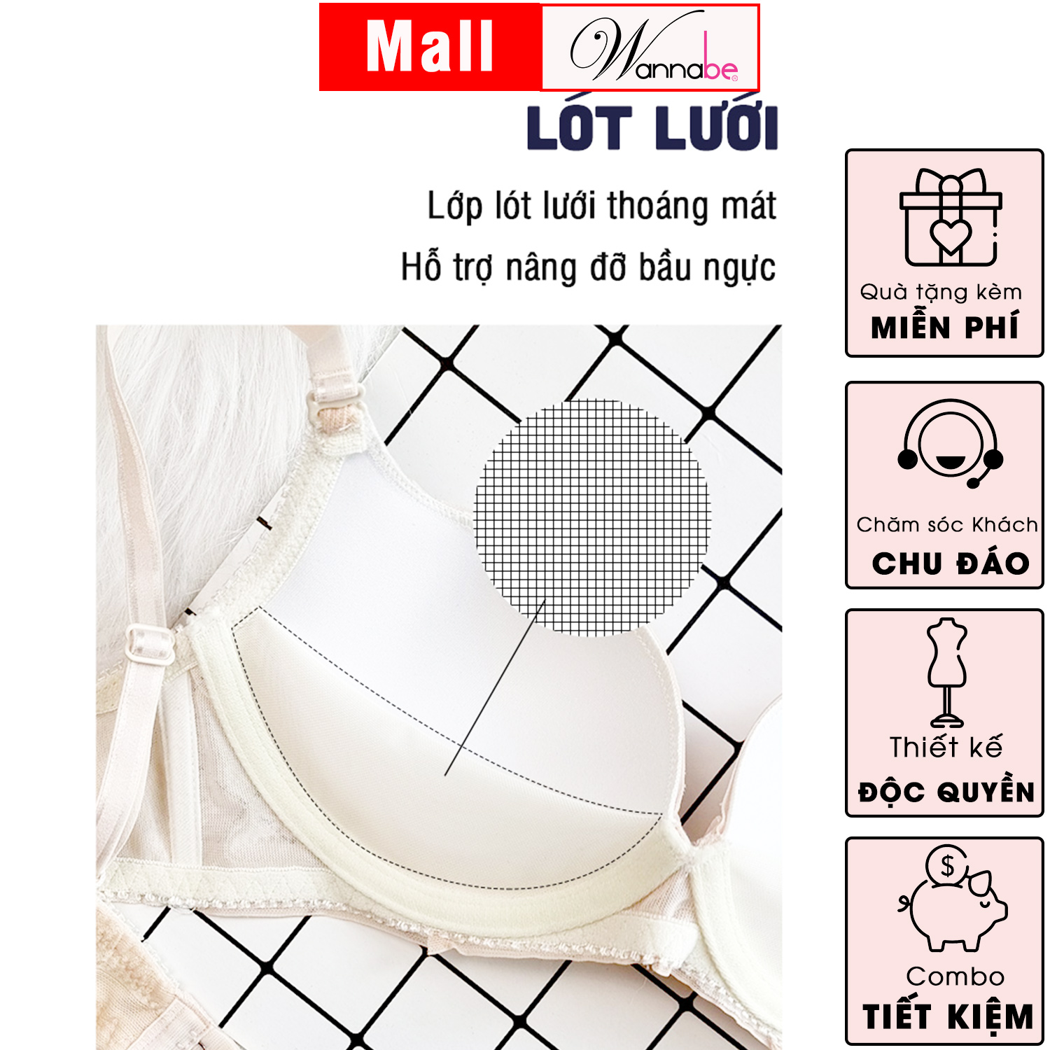 Áo ngực mút mỏng WANNABE áo chíp ANR13 không gọng ren hoa xinh xắn cảm giác thoải mái nhẹ nhàng suốt cả ngày