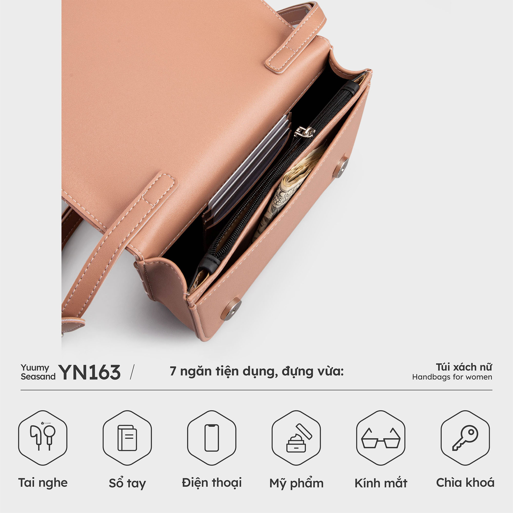 Túi Yuumy ( Thời trang nữ đi tiệc size 20 - Túi đeo chéo da Seasand YN163 )