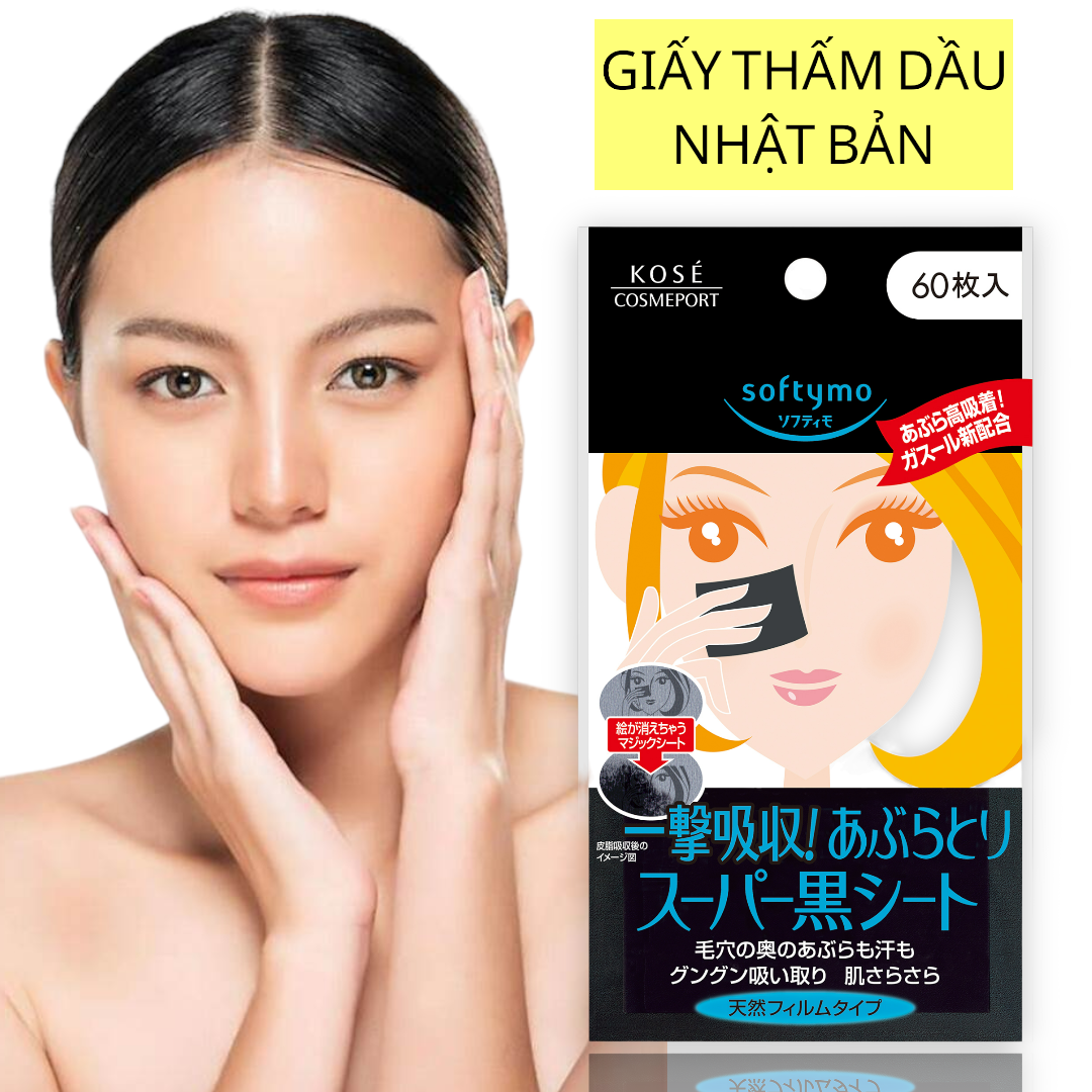 Giấy Thấm Dầu Than Hoạt Tính Kose Softymo Super Clean Tissue 60 Miếng