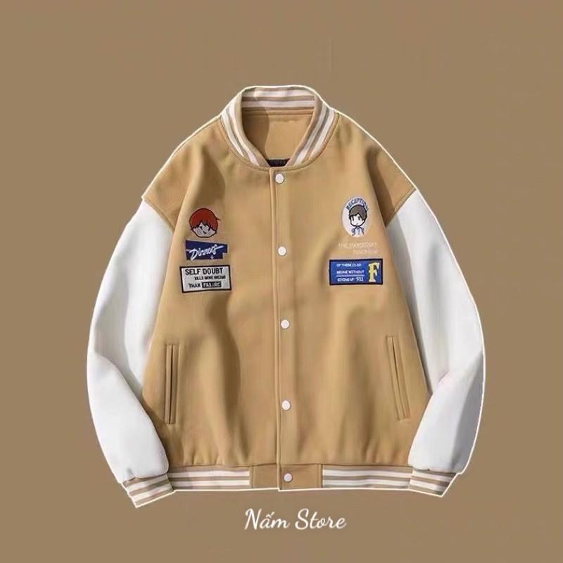 Áo khoác bomber in hình unisex form rộng style ulzzang - Áo khoác bóng chày màu đen, nâu, xanh Nấm Store