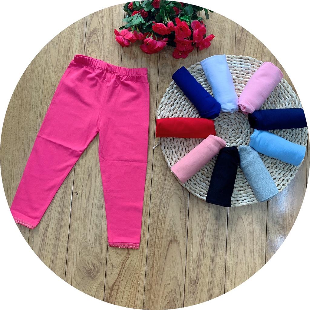 (VẢI XUẤT DƯ) SET 3 QUẦN LEGGING TRƠN DÀI THUN COTTON 4 CHIỀU CHO BÉ GÁI 9-41KG