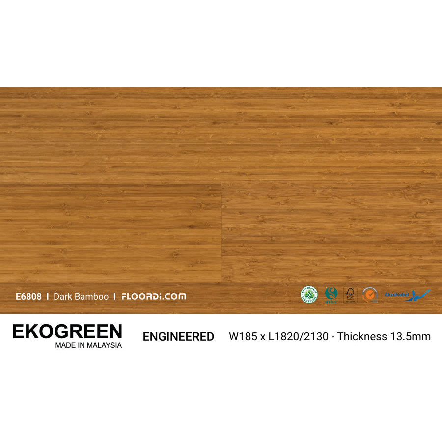 Sàn Gỗ  Tự Nhiên Gỗ Tre Engineered Ekogreen E6808 Dark Bamboo 13.5mm