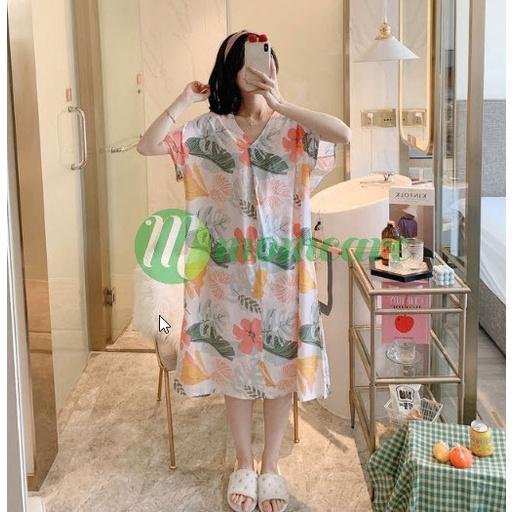 Váy lanh ngắn tay mềm mát, hoạ tiết trẻ trung