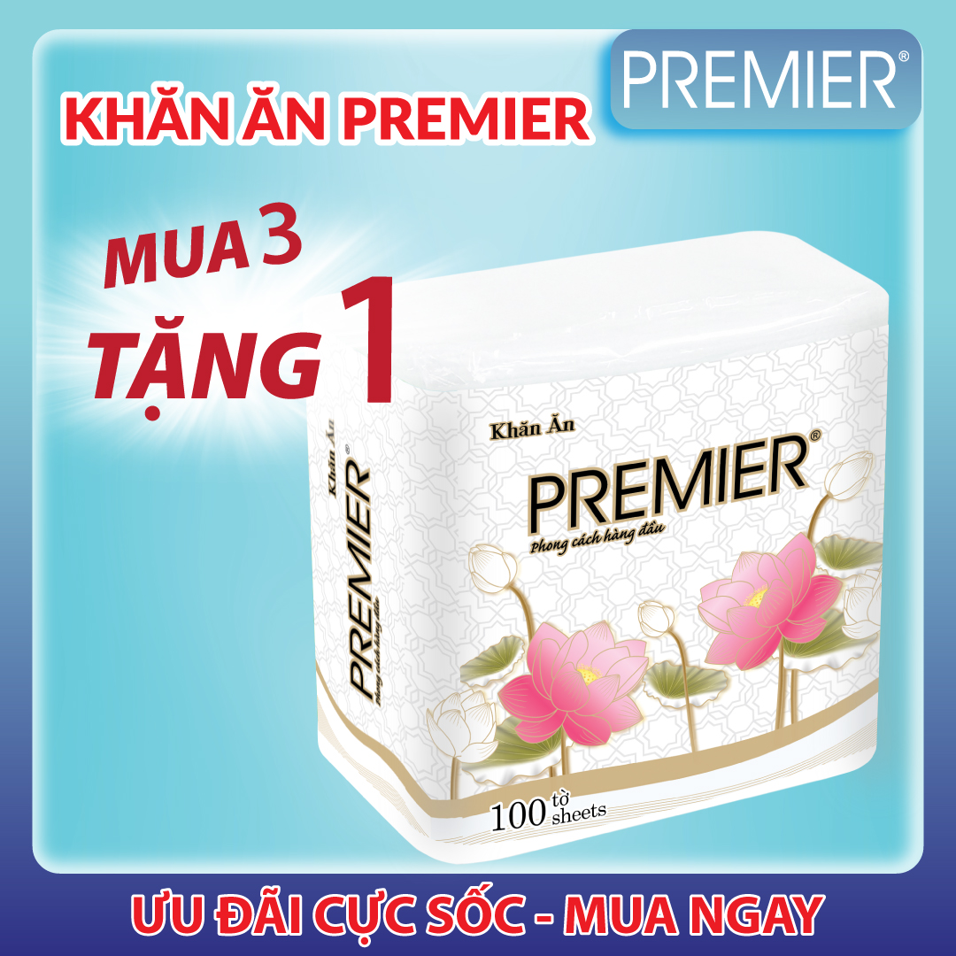 Khăn ăn PREMIER 100 tờ - Mua 3 gói tặng 1 gói