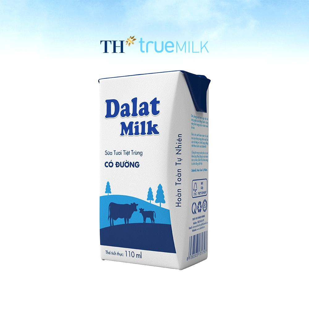 Thùng 48 hộp sữa tươi tiệt trùng Dalatmilk có đường 110 ml (110 ml x 48)
