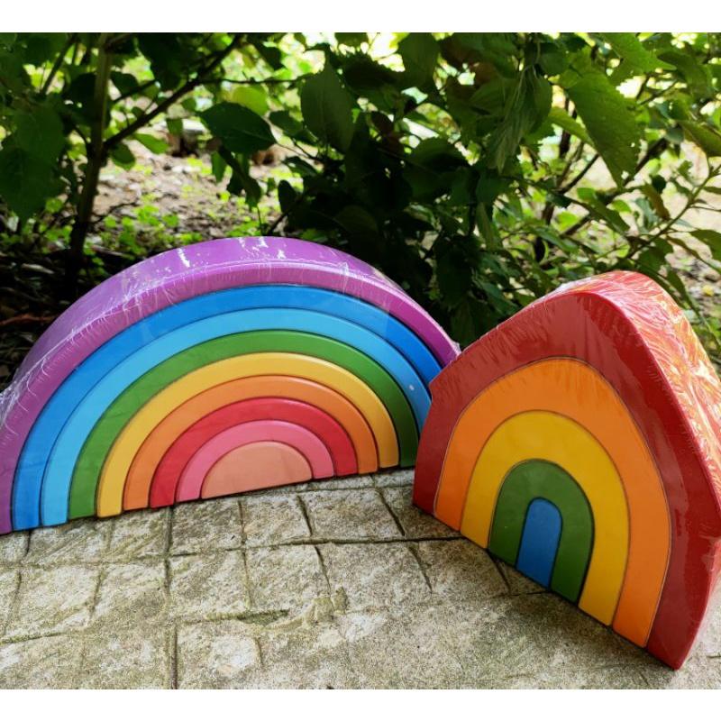 Giáo cụ montessori -Xếp hình cầu vồng - kèm học liệu - kích thích tư duy, sáng tạo - đồ chơi gỗ xuất khẩu châu Âu