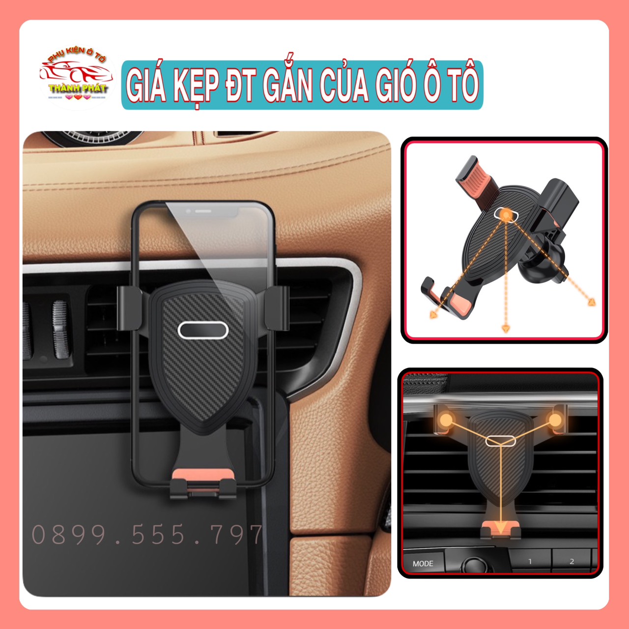 Giá đỡ kẹp điện thoại trên ô tô xoay 360 độ gắn cửa gió điều hòa xe hơi nhỏ gọn chắc chắn tiện lợi